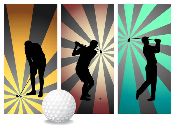 Vector Golf Players Set Retro Background Cards Ball 실루엣에 포트폴리오 — 스톡 벡터