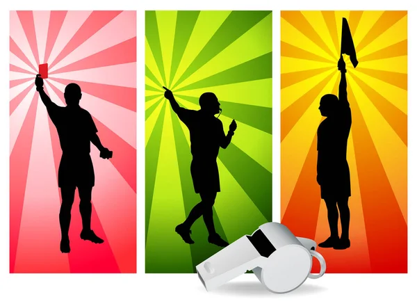 Silhouettes Arbitre Football Montrant Carton Rouge Hors Jeu Var Illustration — Image vectorielle