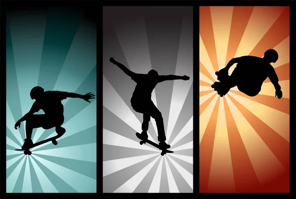 Extrem Sport Skateboard Rullskridskoåkning Silhuetter Vektor Illustration — Stock vektor