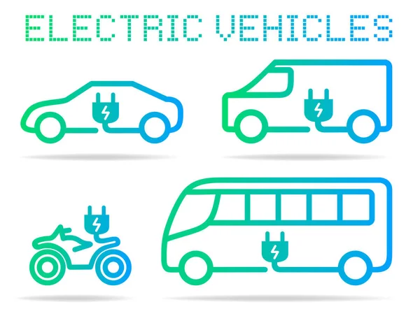 Электрические Транспортные Средства Векторные Значки Комплект Автомобиль Автобус Фургон Вилка Векторная Графика
