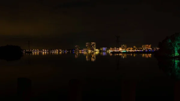 Panaorama Del Skyline Ciudad Almere Los Países Bajos Por Noche —  Fotos de Stock