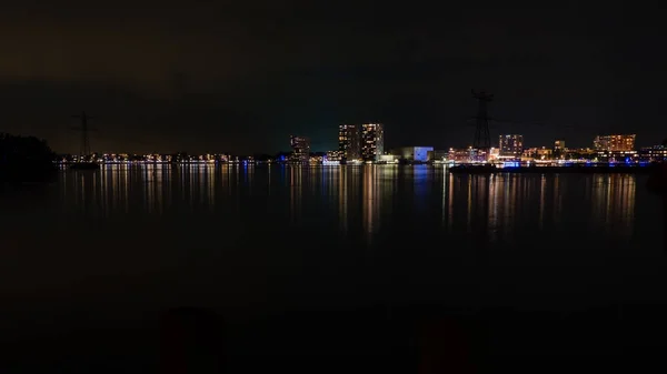 Panorama Panoramy Miasta Almere Holandii Nocy — Zdjęcie stockowe