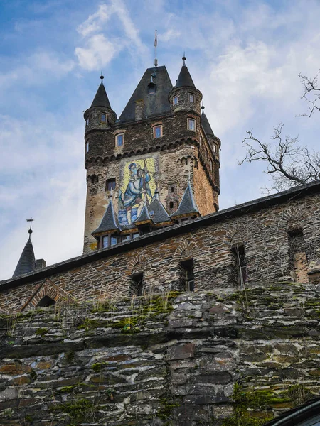 Mosaico Sulla Torre Del Castello Reichsburg Cochem Germania Sulle Rive — Foto Stock