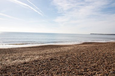 A view of the where the sand and peddles meet the cold icy ocean water and the beach clipart