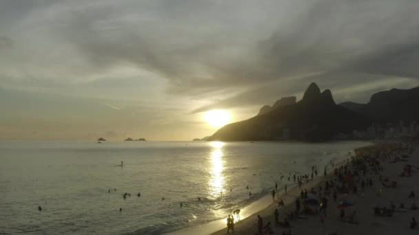 Flygbilder Drönare Bilder Ipanema Och Leblon Stranden Solnedgången Rio Janeiro — Stockvideo