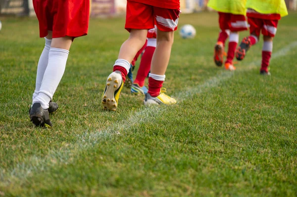 Grassy Soccer Field Children Run Practice Soccer — Φωτογραφία Αρχείου