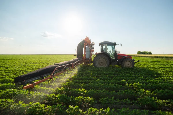 Tractor Spraying Pesticides Soy Bean Fields — Stock Photo, Image