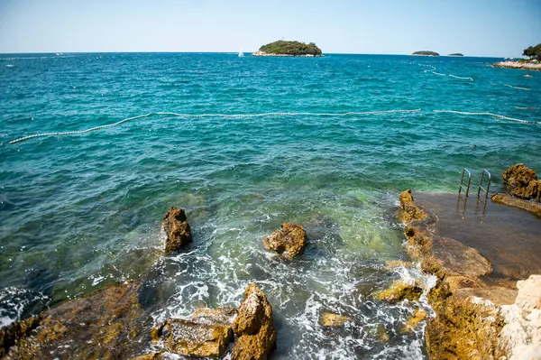 Врсар Хорватия Полуострове Истрия Вид Море Пляж Залив Хороший Город Стоковое Фото