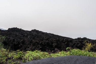 La Palma adasındaki Cumbre Vieja volkanından katılaşmış volkanik lav akıntısı