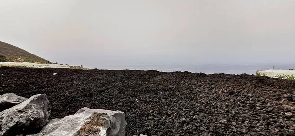 Flusso Lava Vulcanica Solidificata Dal Vulcano Cumbre Vieja Sull Isola — Foto Stock