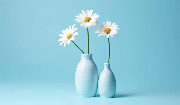 Gök mavisi arka planda bir papatya dalı. Minimalist kavram