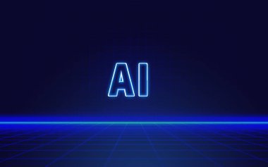 Yapay zeka kelimesiyle dijital mavi arkaplan