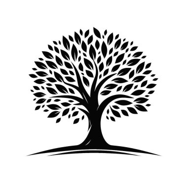 Beyaz arkaplanda minimalist ağaç logosu silueti
