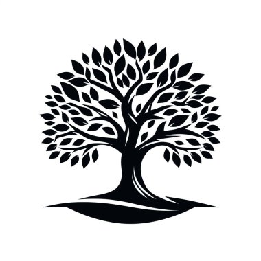 Beyaz arkaplanda minimalist ağaç logosu silueti