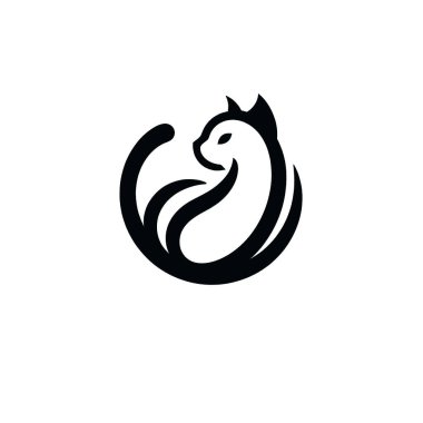 Beyaz arka planda minimalist kedi logosu silueti
