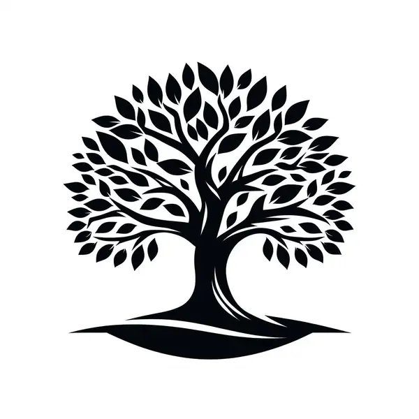 Beyaz arkaplanda minimalist ağaç logosu silueti