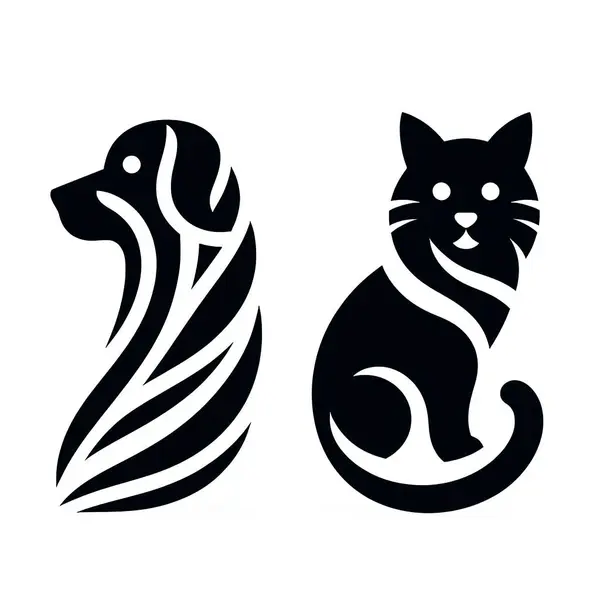 Minimalist köpek ve kedi logosu beyaz arka planda