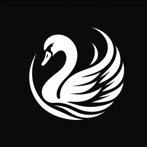 Siyah arkaplanda kuğu siluetinin logosu izole edildi