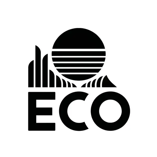 Beyaz arka planda ECO yazan minimalist logo. Çevre ve iklim değişikliği kavramı