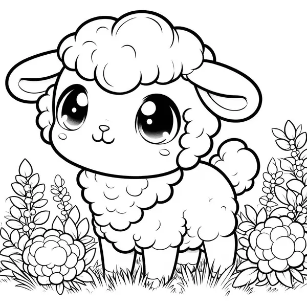 Çocukların kitap sayfalarına boyaması için basit çizgiler çizilmiş koyun çizgi filmi. Vektörleştirme için çizim