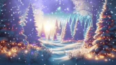 Beyaz kar yağan kış ormanı animasyonu. Noel zamanı
