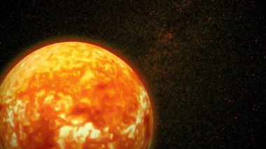 Güneşin karanlık arka planda dönüşünün canlandırılmış çizimi