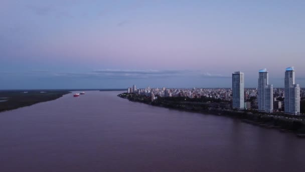 Vuelo Nocturno Desde Rio Parana Hacia Rosario Film Powietrza Środka — Wideo stockowe