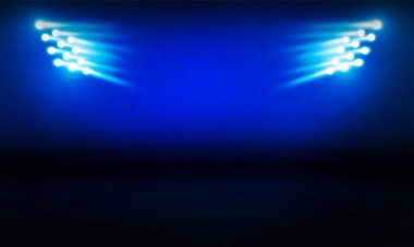 Parlak stadyumun ışıkları kırmızı mavi vektör tasarımı.