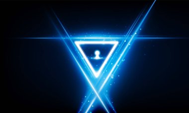 Soyut Anahtar Kapısı aydınlatma teknolojisi ve neon üçgenler ile açılıyor. Hitech iletişim konsepti yenilik arka plan, vektör tasarımı