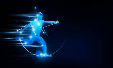 Soyut teknoloji, gelecekteki element arka planına sahip çokgen futbolcu Hitech iletişim konsepti spor bilimi vektör tasarımı.