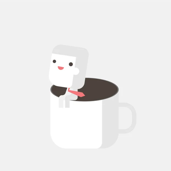 Bir Fincan Kahve Üzerinde Oturan Yorgun Bir Işadamı Vektör — Stok Vektör