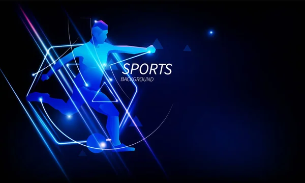 要約技術 未来的な要素の背景を持つ多角形サッカー選手スポーツ科学ベクトル設計のハイテク通信概念 — ストックベクタ