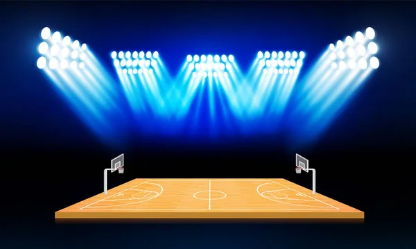 Поле Баскетбольної Арени Яскравим Дизайном Вогнів Стадіону Векторне Освітлення — стоковий вектор