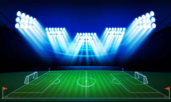 Boisko Piłki Nożnej Jasnym Oświetleniem Stadionu Wektor Projektu — Wektor stockowy