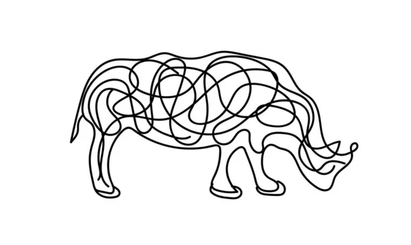 Rhinoceros Stylized Art Contours Stripes White Background Vector Design — Stock Vector