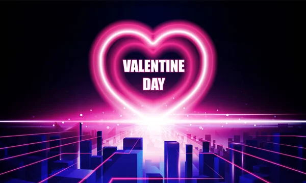 Abstrakte Offene Schlüsseltür Licht Des Valentinstages Neon Herz Geschäft Digitale — Stockvektor