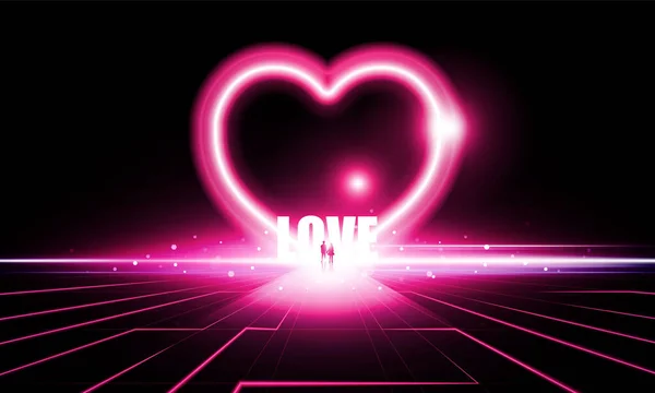 Abstrakt Open Key Door Light Valentine Day Neon Heart Business — Stockový vektor