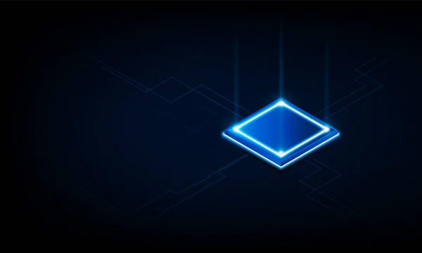 Futuristischer Mikrochip Prozessor Mit Lichtern Auf Blauem Hintergrund Quantencomputer Konzept — Stockvektor