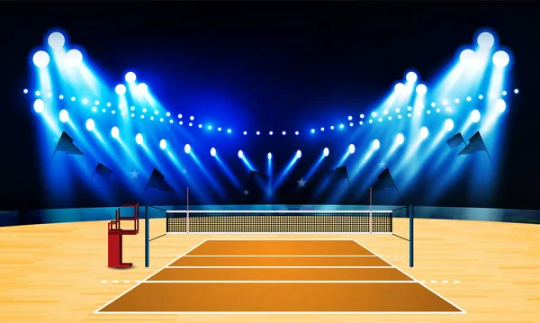 Terrain Arène Terrain Volley Ball Avec Des Lumières Stade Lumineuses — Image vectorielle