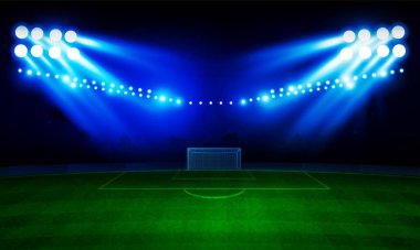 Parlak stadyum ışıkları vektör tasarımlı futbol sahası