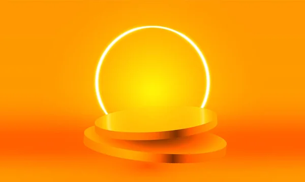 Helder Stadion Neon Licht Oranje Abstracte Kamer Met Cirkel Gloeiende — Stockvector