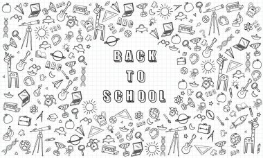 Not defterinden okul tasarım vektörüne kadar farklı şeyler içeren eğitim okulu kavramı.