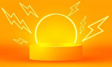 Parlak neon ışıklı stadyum turuncu soyut oda parlayan neon lambalı sahne gösterimi için. vektör tasarımı.