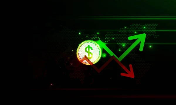 Financiële Grafiek Met Een Daling Van Dollar Geld Pijl Grafiek — Stockvector