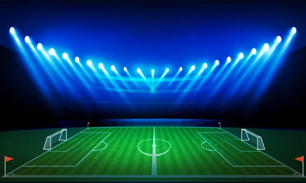 Campo Arena Futebol Com Design Vetor Luzes Estádio Brilhante — Vetor de Stock