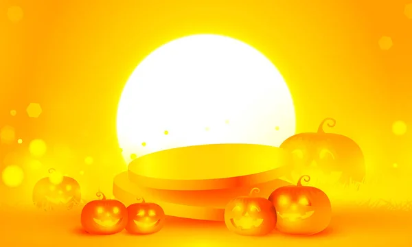 暗いかわいいハロウィーンのカボチャのベクター魔法の休日のポスターの設計のための柔らかいライト オレンジの背景が付いている抽象的なボケの軽い金色 — ストックベクタ