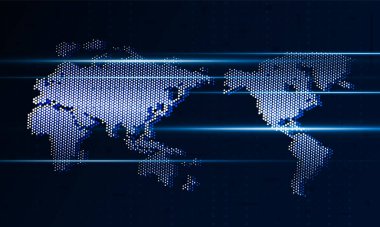 Globe Network ve Technology Globe. Dijital dünya haritası arka planı. Bağlantı veri kavramı.