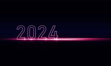 2024 neon etiket koleksiyonu. Mutlu yıllar ışık kesme teknolojisi. konsept yenilik arka planı, vektör tasarımı