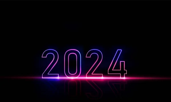 2024 Neon Etiket Koleksiyonu Mutlu Yıllar Işık Kesme Teknolojisi Konsept — Stok Vektör