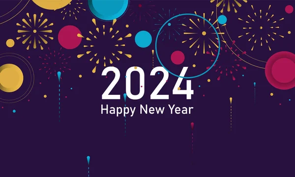 Πολύχρωμα Πυροτεχνήματα 2024 Νέο Έτος Φόντο Και Κείμενο Ευτυχισμένο Νέο — Διανυσματικό Αρχείο